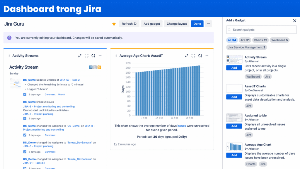 Hướng dẫn cách sử dụng Gadget trong Jira - DevSamurai Vietnam